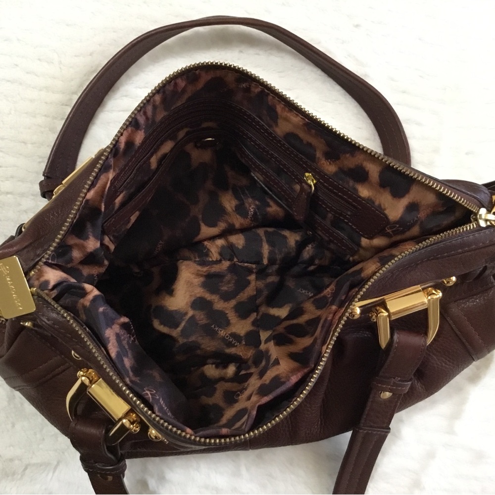 b. makowsky Chocolate Brown Leather Shoulder Bag with Gold Hardware - Picture 11 of 12